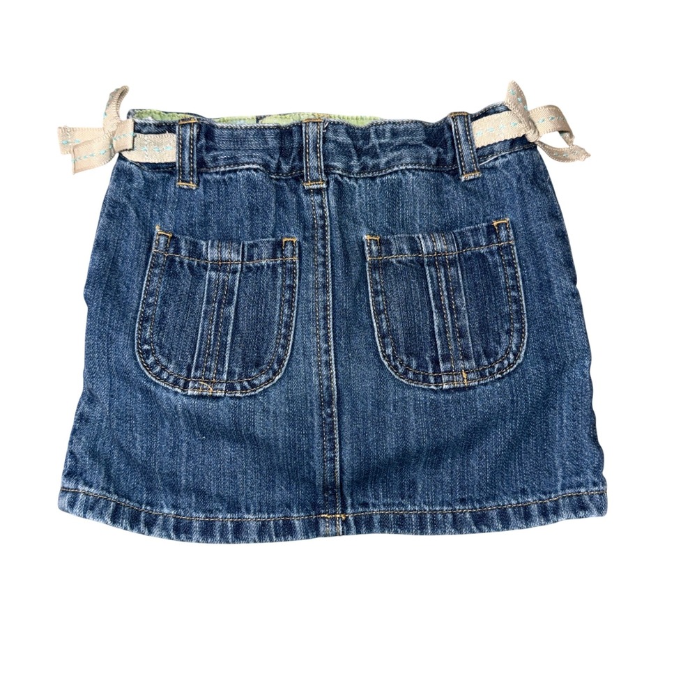 vintage OshKosh Denim Skirt 4T Blue Adjustable Waist Canvas Bows - Picture 2 of 4